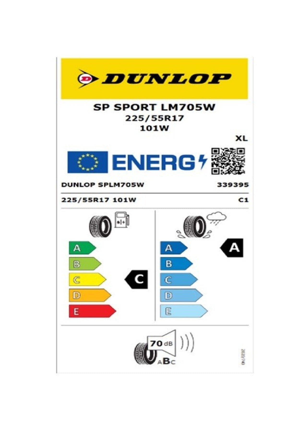 DUNLOP 225/55 R17 TL 101W XL Sp Sport LM705 Yaz Lastiği (Üretim Yılı: 2025)