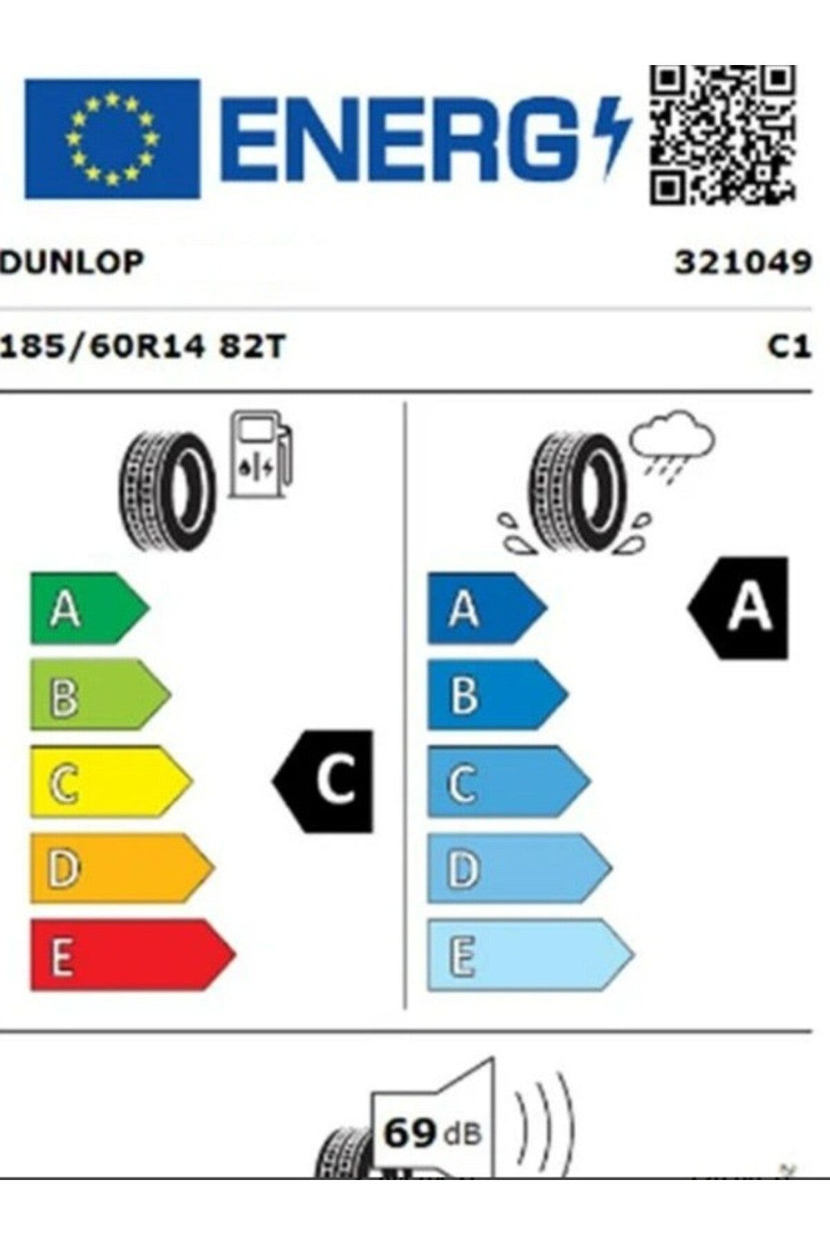 DUNLOP 185/60 R14 TL 82T SP TOURING R1 Yaz Lastiği (Üretim Tarihi:2025)