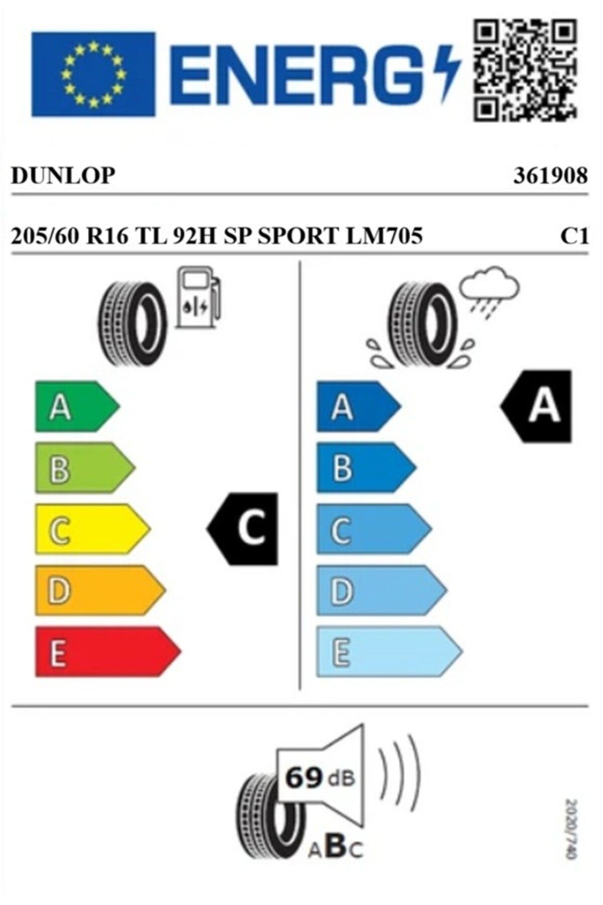 DUNLOP 205/60 R16 TL 92H SP SPORT LM705 Yaz Lastiği (Üretim Tarihi:2026)