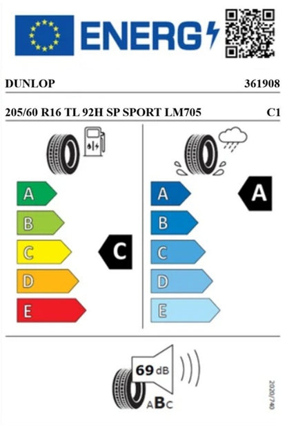 DUNLOP 205/60 R16 TL 92H SP SPORT LM705 Yaz Lastiği (Üretim Tarihi:2026)